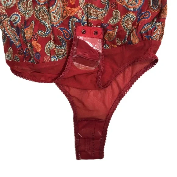 Free People Red Paisley Sundown Off the Shoulder Bodysuit - Picture 6 of 8